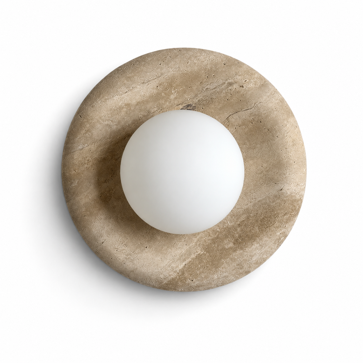 Travertine finish globe wall sconce