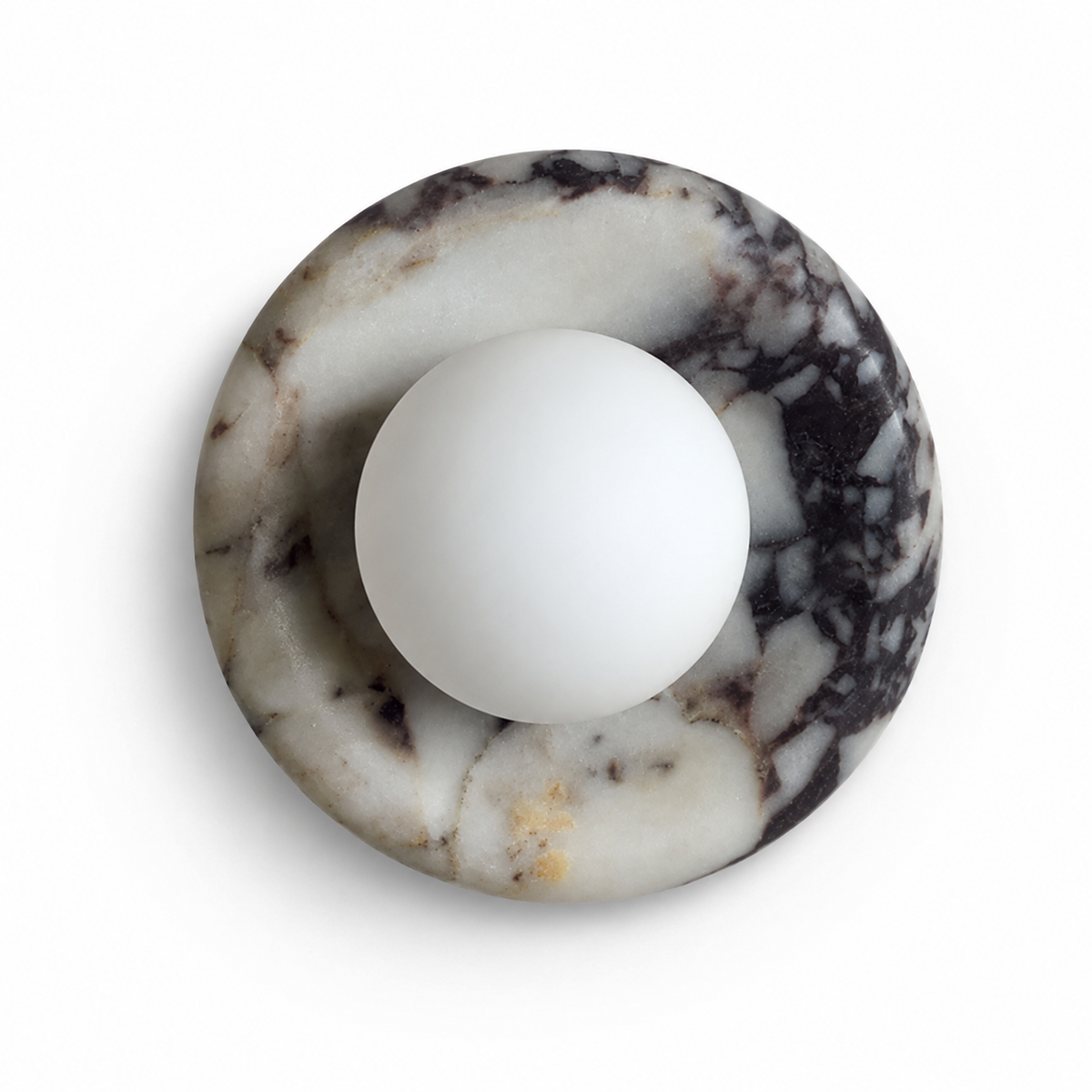 Marble finish round wall sconce with white globe