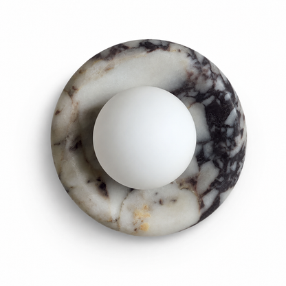 Marble finish round wall sconce with white globe