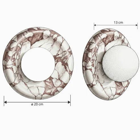 Globe wall sconce measuring 20 cm across and 13 cm projection