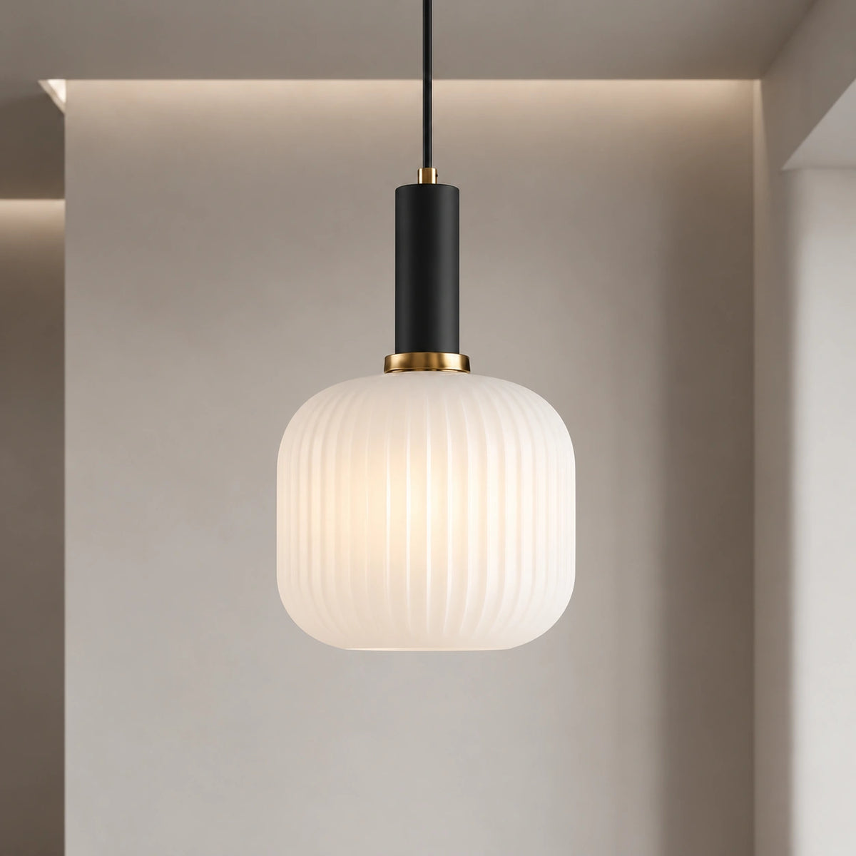 Ribbed Glass Pendant Light with Adjustable Cord