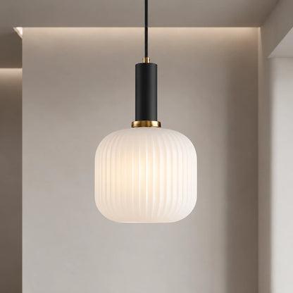 Ribbed Glass Pendant Light with Adjustable Cord
