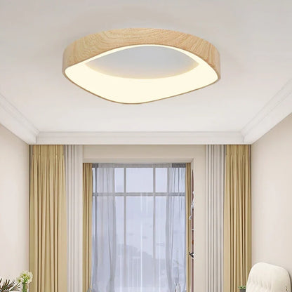 Light wood-effect rounded square LED flush mount ceiling light