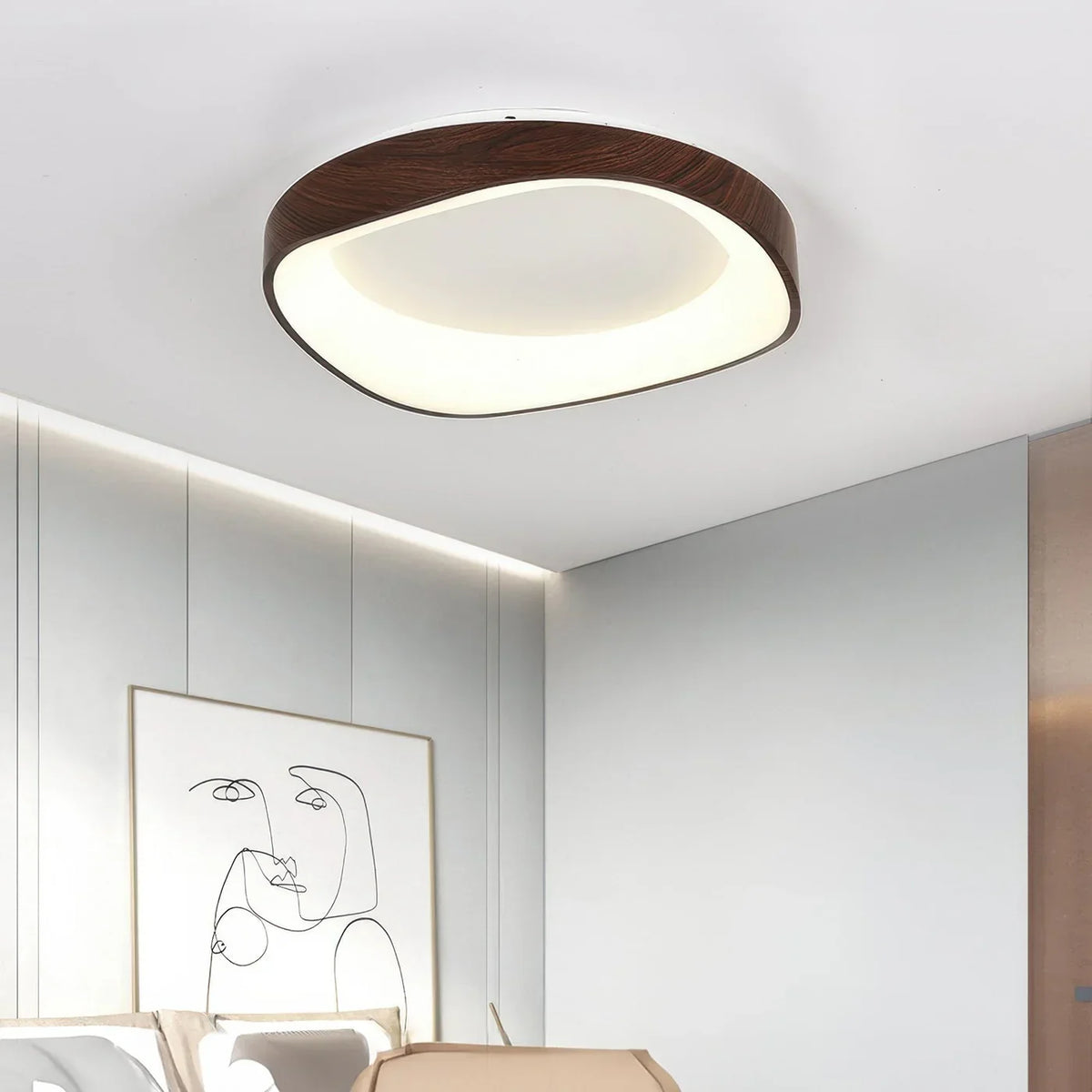 Dark wood-effect LED ceiling light in a dining room