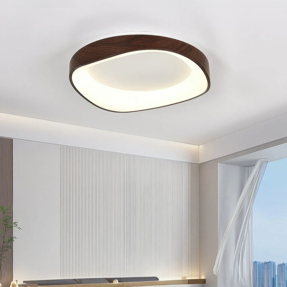 Dark wood-effect ceiling light in a living room