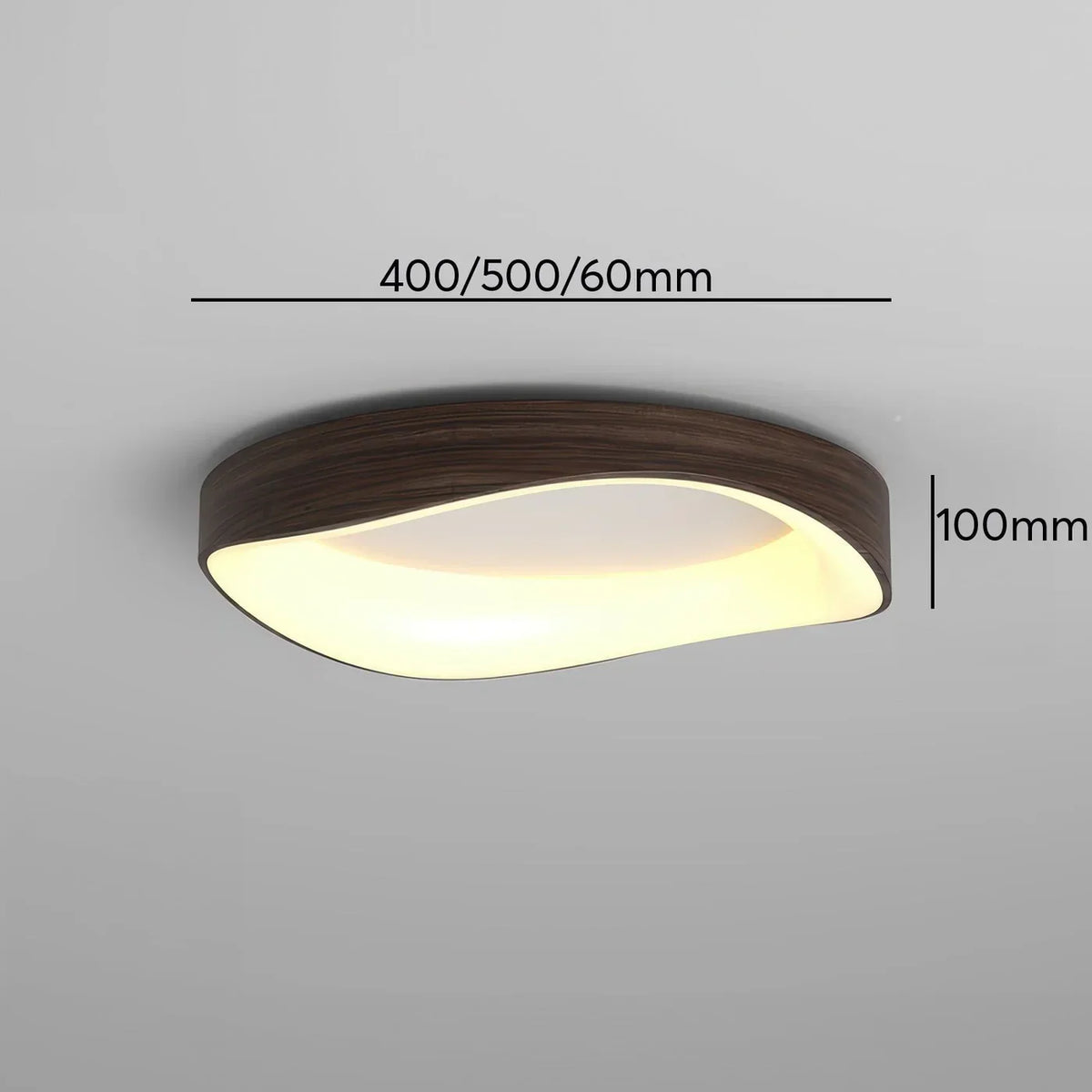 Rounded square ceiling light showing available widths and 10 cm height