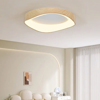 Light wood-effect LED ceiling light in a living area