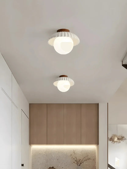 Ruffled Glass Globe Ceiling Light