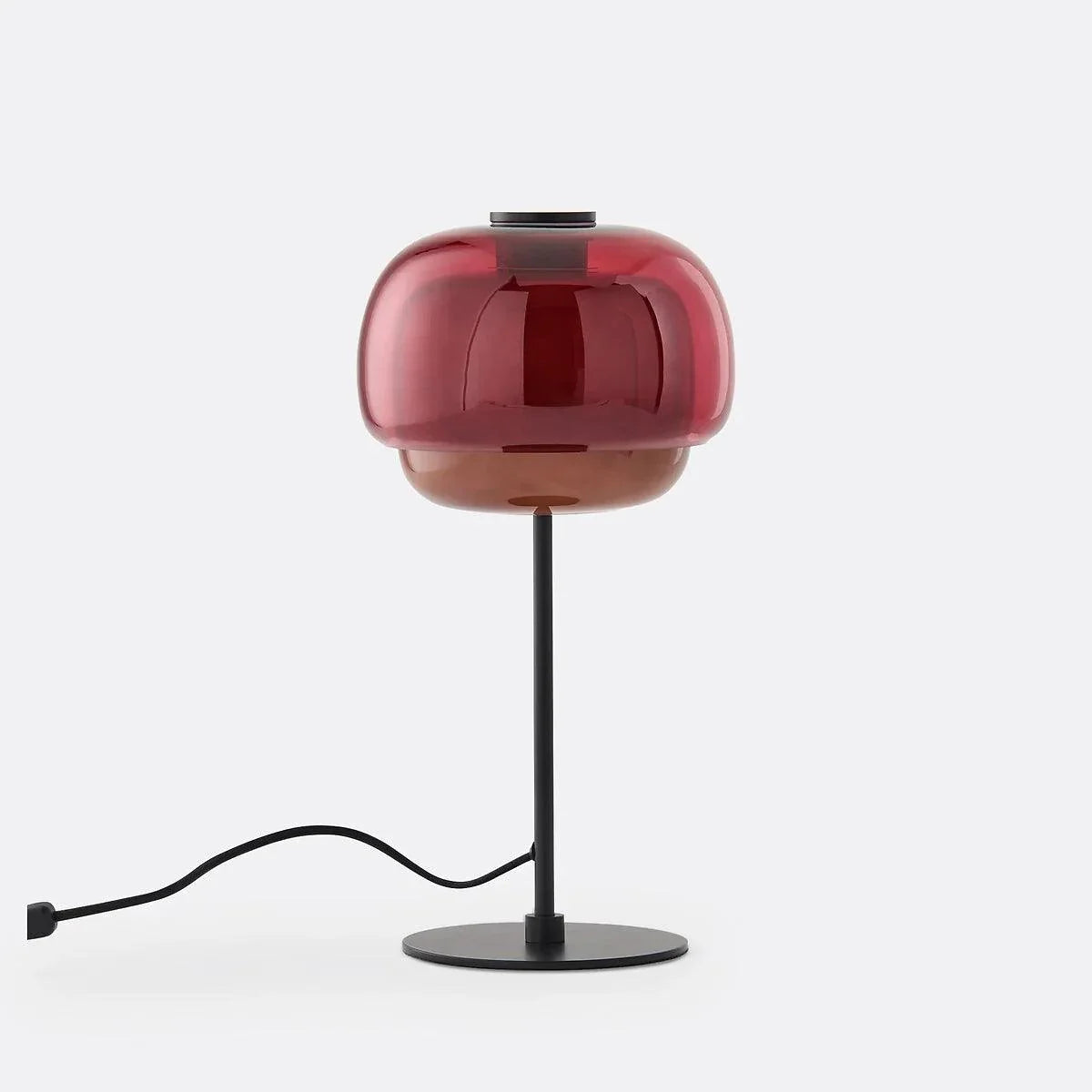 Burgundy double-dome glass table lamp