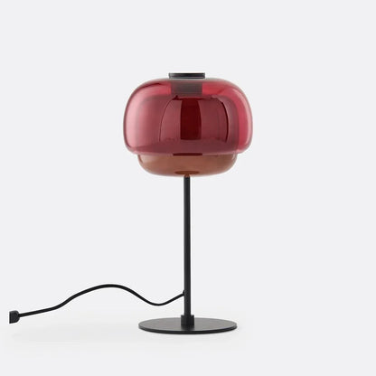 Burgundy double-dome glass table lamp