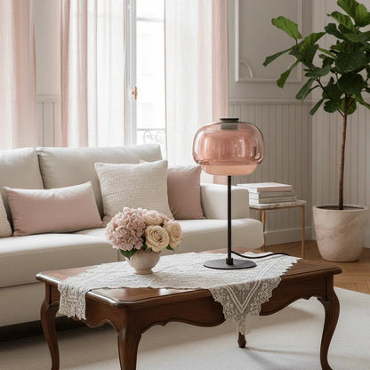 Blush double-dome lamp on a coffee table
