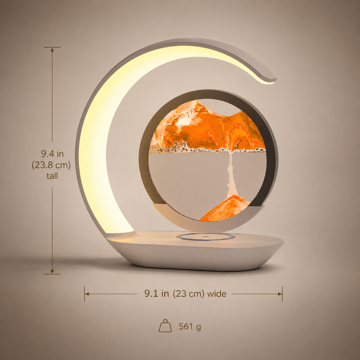Sandscape lamp height and width diagram