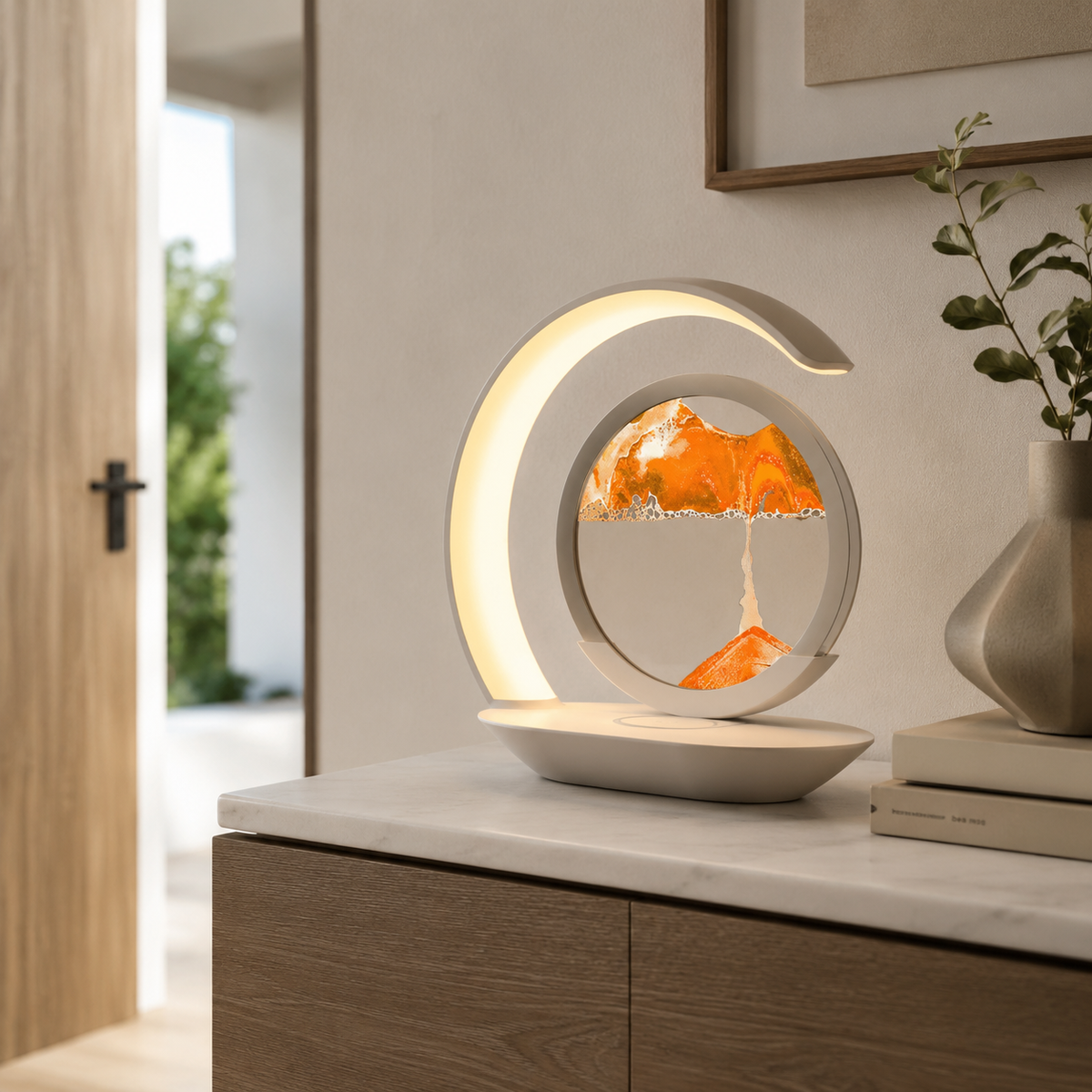 Sandscape LED lamp on a sideboard