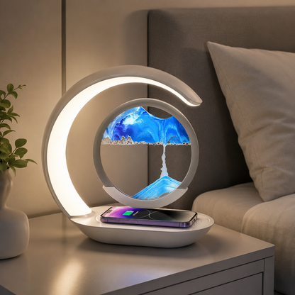 Blue sandscape lamp creating a flowing landscape