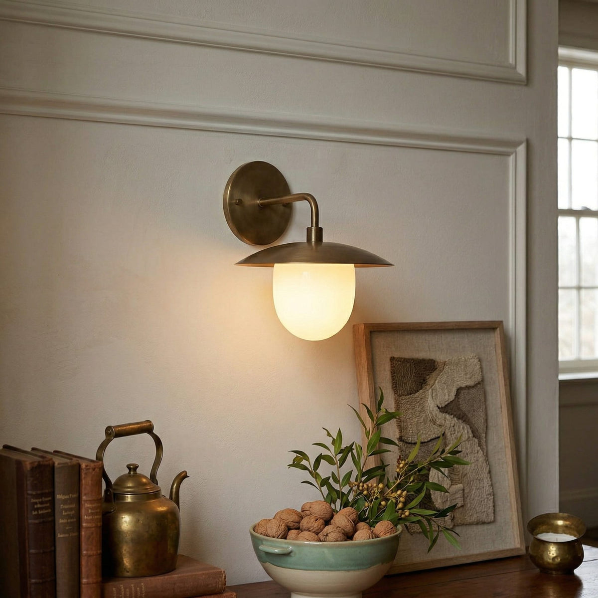 Satin Brass Wall Light with Saucer Shade