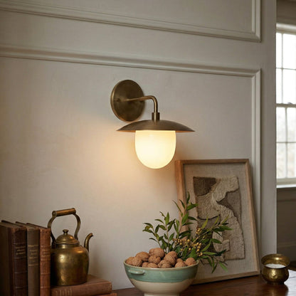Satin Brass Wall Light with Saucer Shade