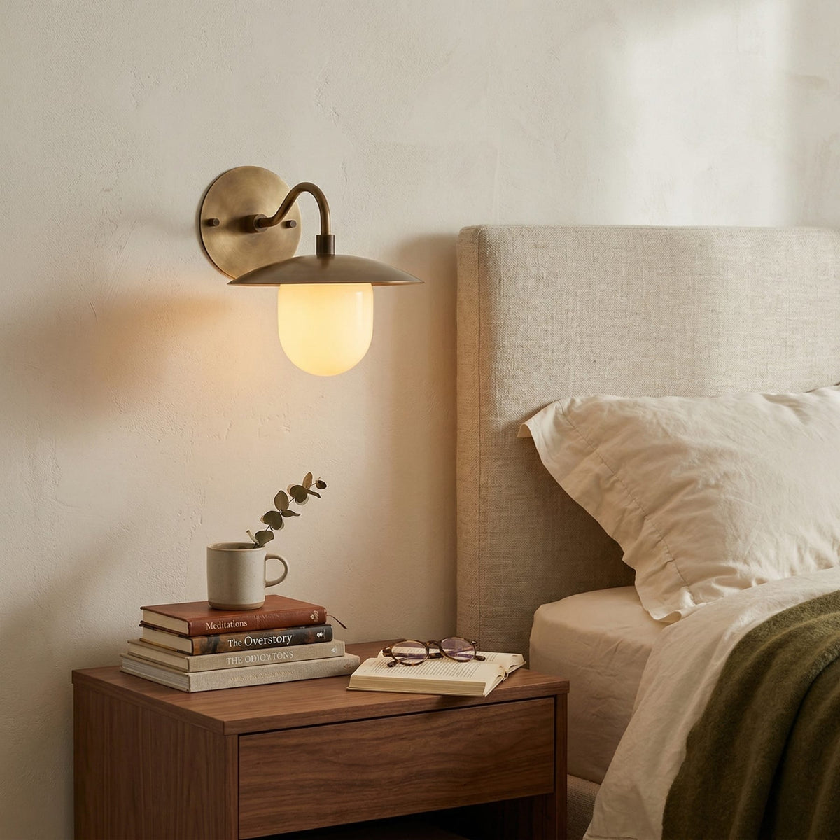 Satin Brass Wall Light with Saucer Shade