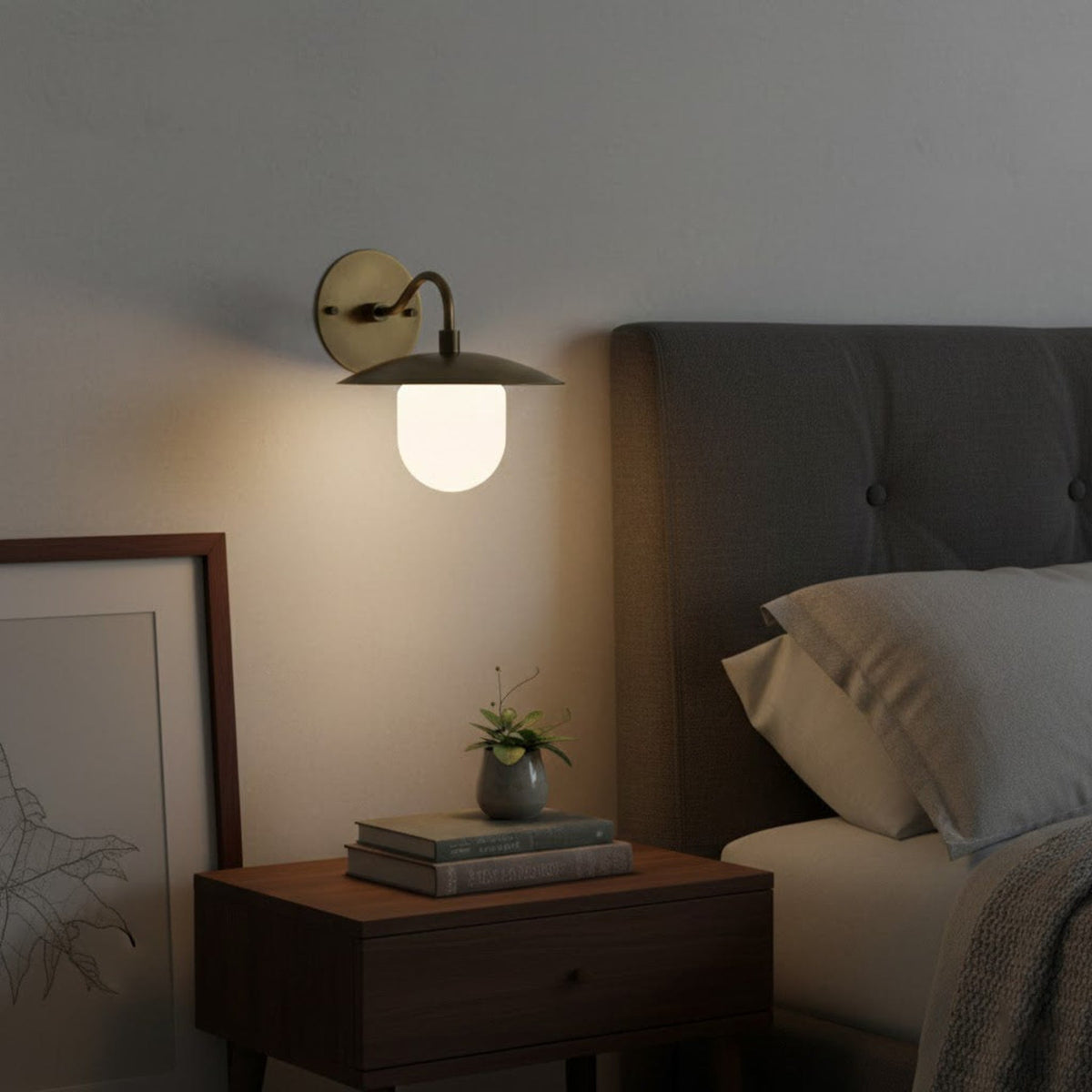 Satin Brass Wall Light with Saucer Shade