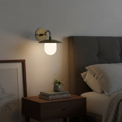 Satin Brass Wall Light with Saucer Shade
