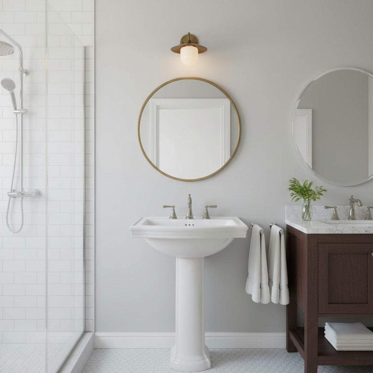 Satin Brass Wall Light with Saucer Shade