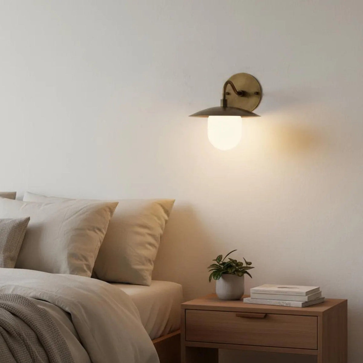Satin Brass Wall Light with Saucer Shade