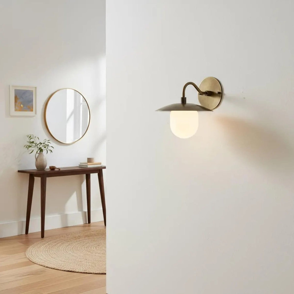 Satin Brass Wall Light with Saucer Shade