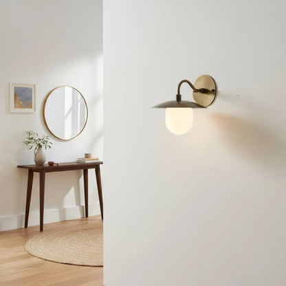 Satin Brass Wall Light with Saucer Shade