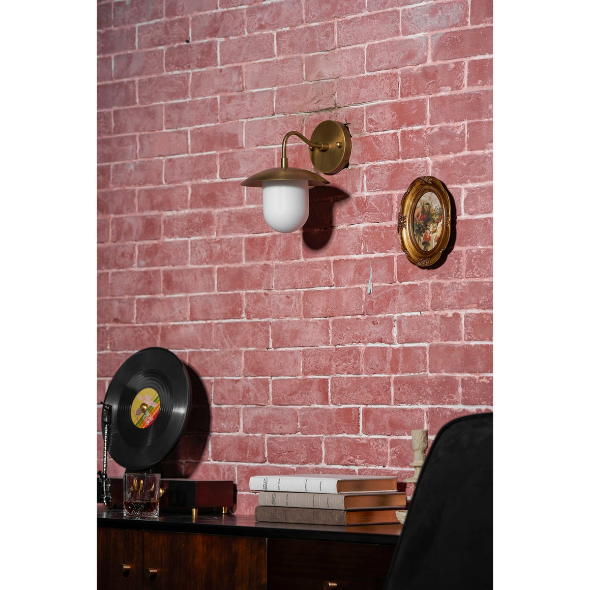 Satin Brass Wall Light with Saucer Shade