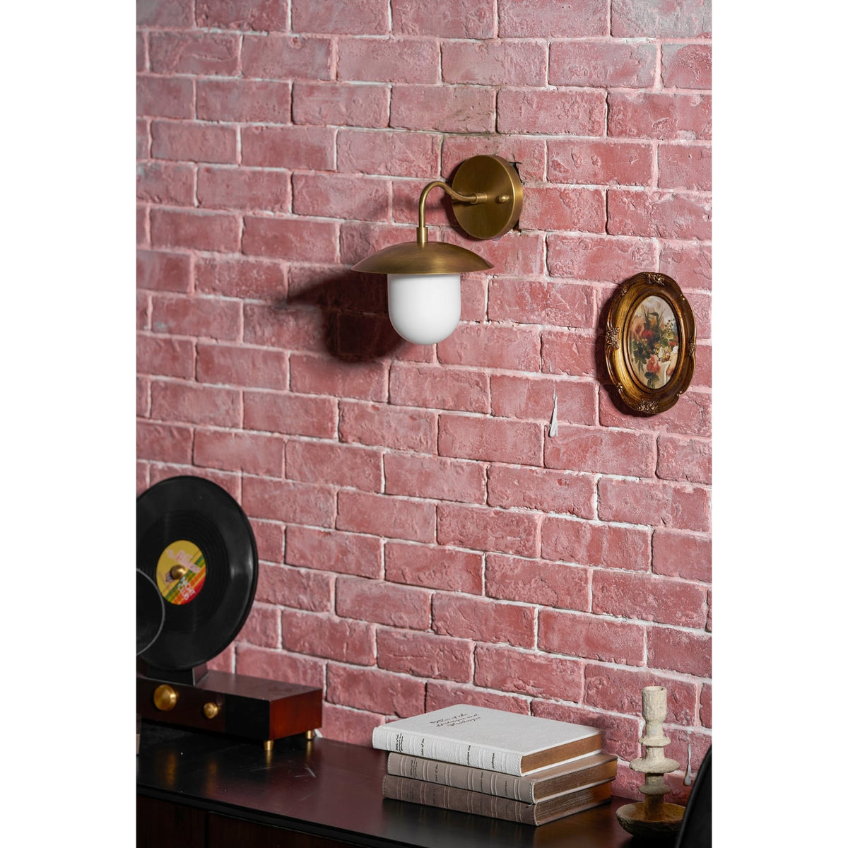 Satin Brass Wall Light with Saucer Shade