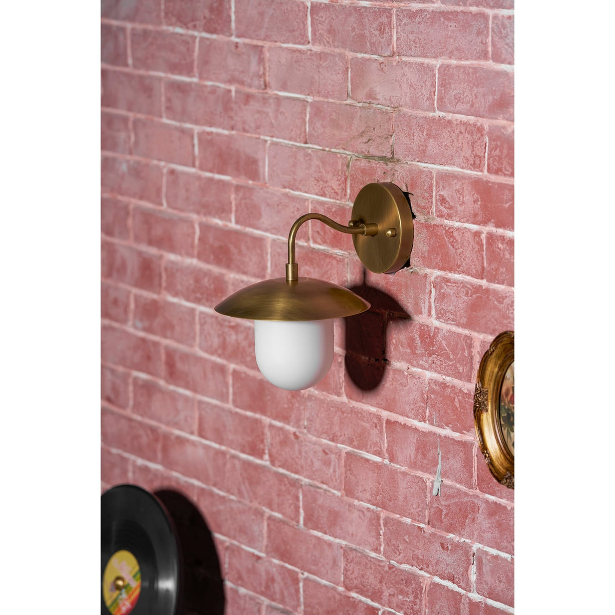 Satin Brass Wall Light with Saucer Shade