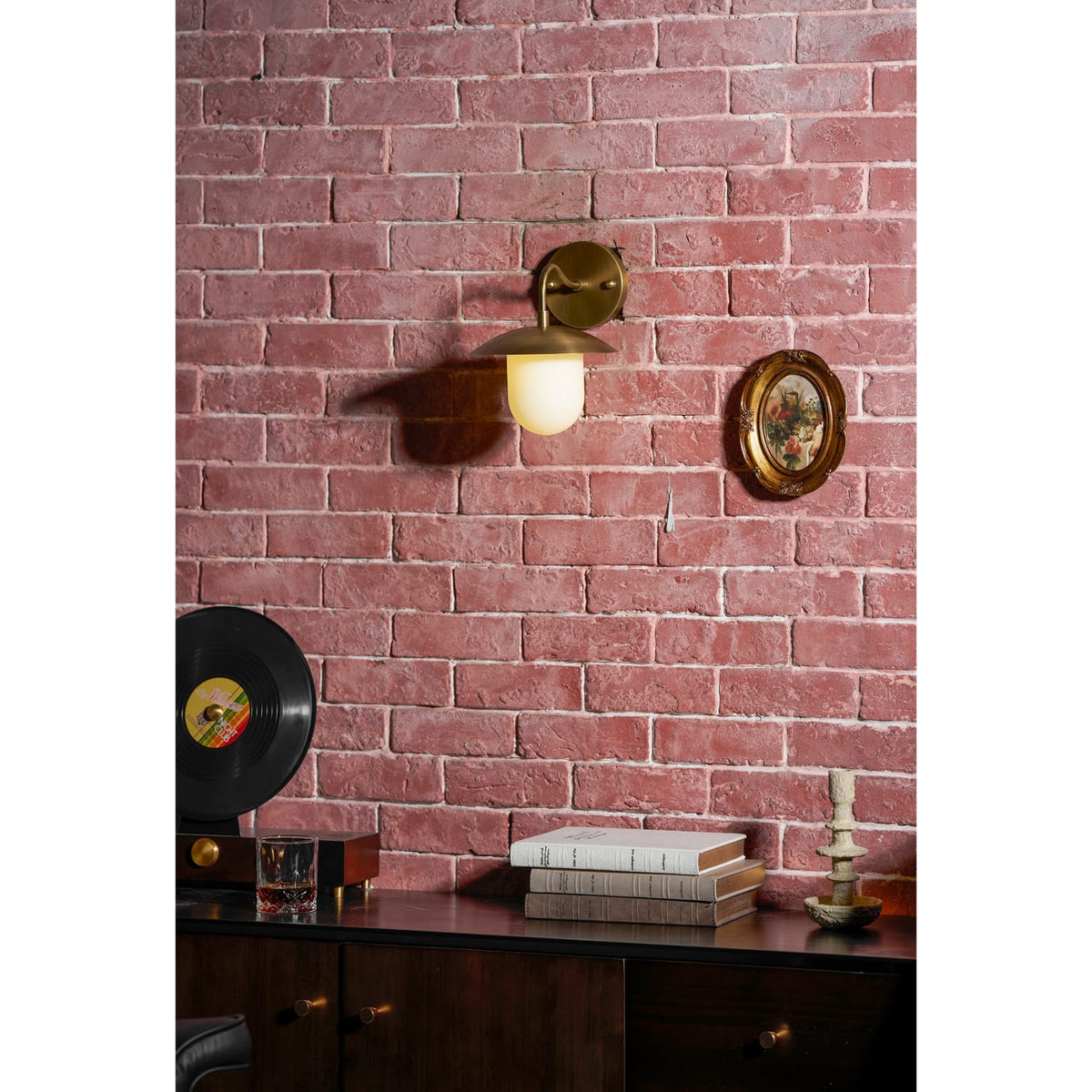Satin Brass Wall Light with Saucer Shade