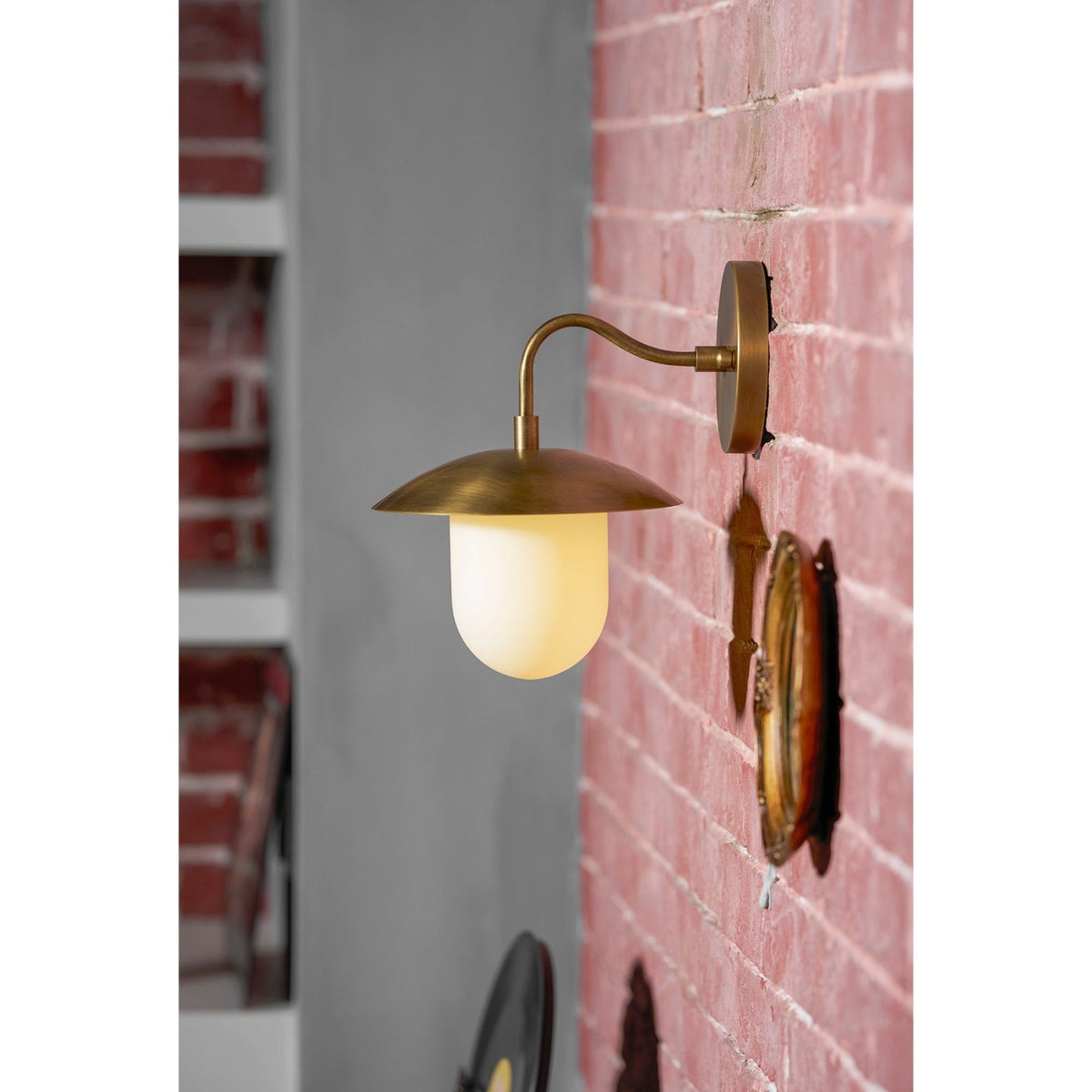 Satin Brass Wall Light with Saucer Shade