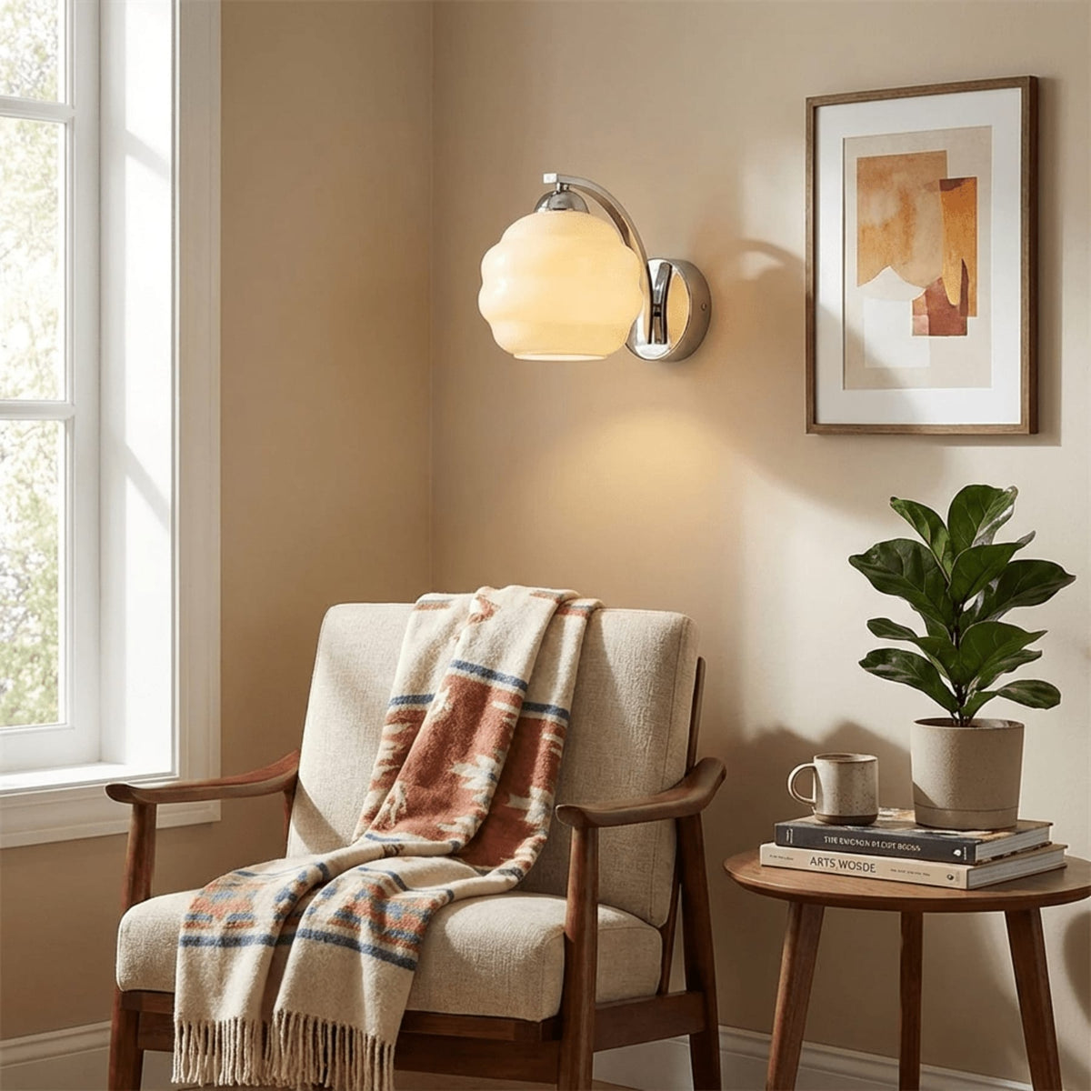 Scalloped Glass Wall Light with Curved Arm — product view 3
