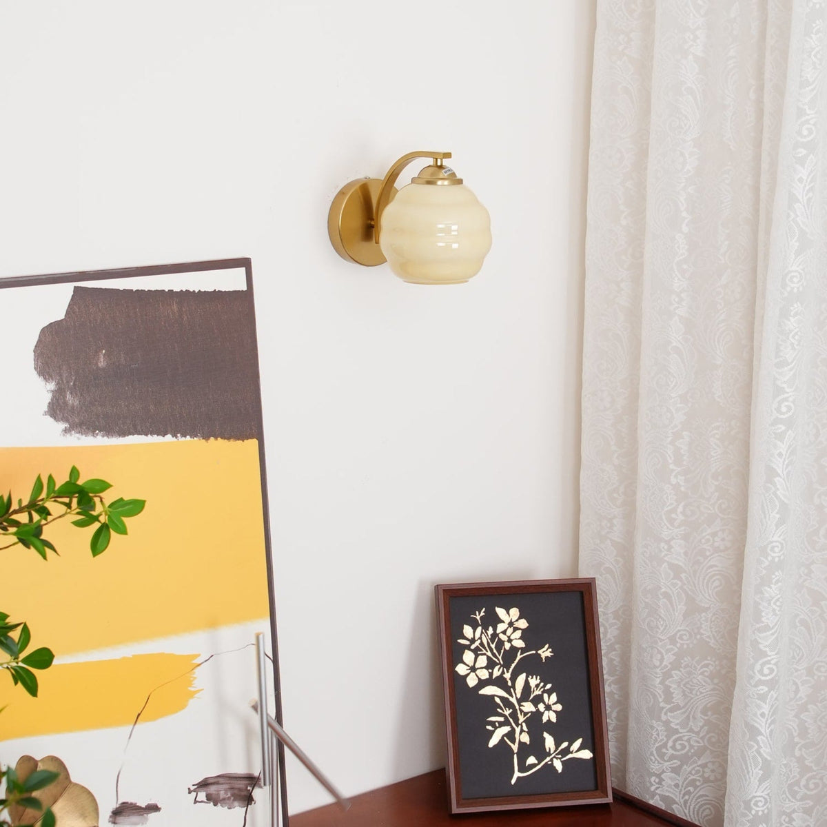 Scalloped Glass Wall Light with Curved Arm — product view 45