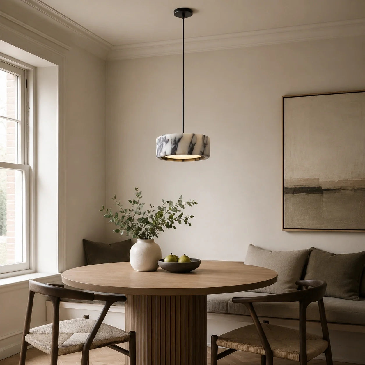 Natural Stone Round Pendant Light with Integrated LED