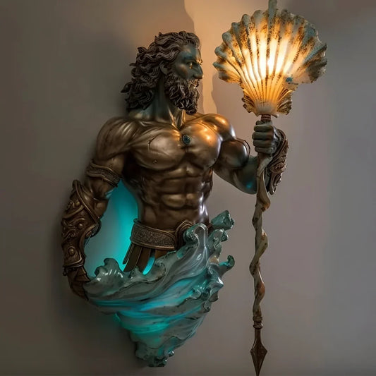 Sea-god wall lamp with warm glowing scallop shell