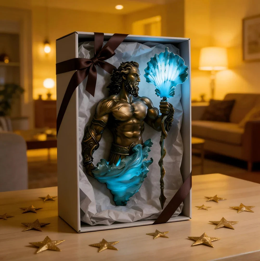 Sea-god wall lamp packaged for gifting