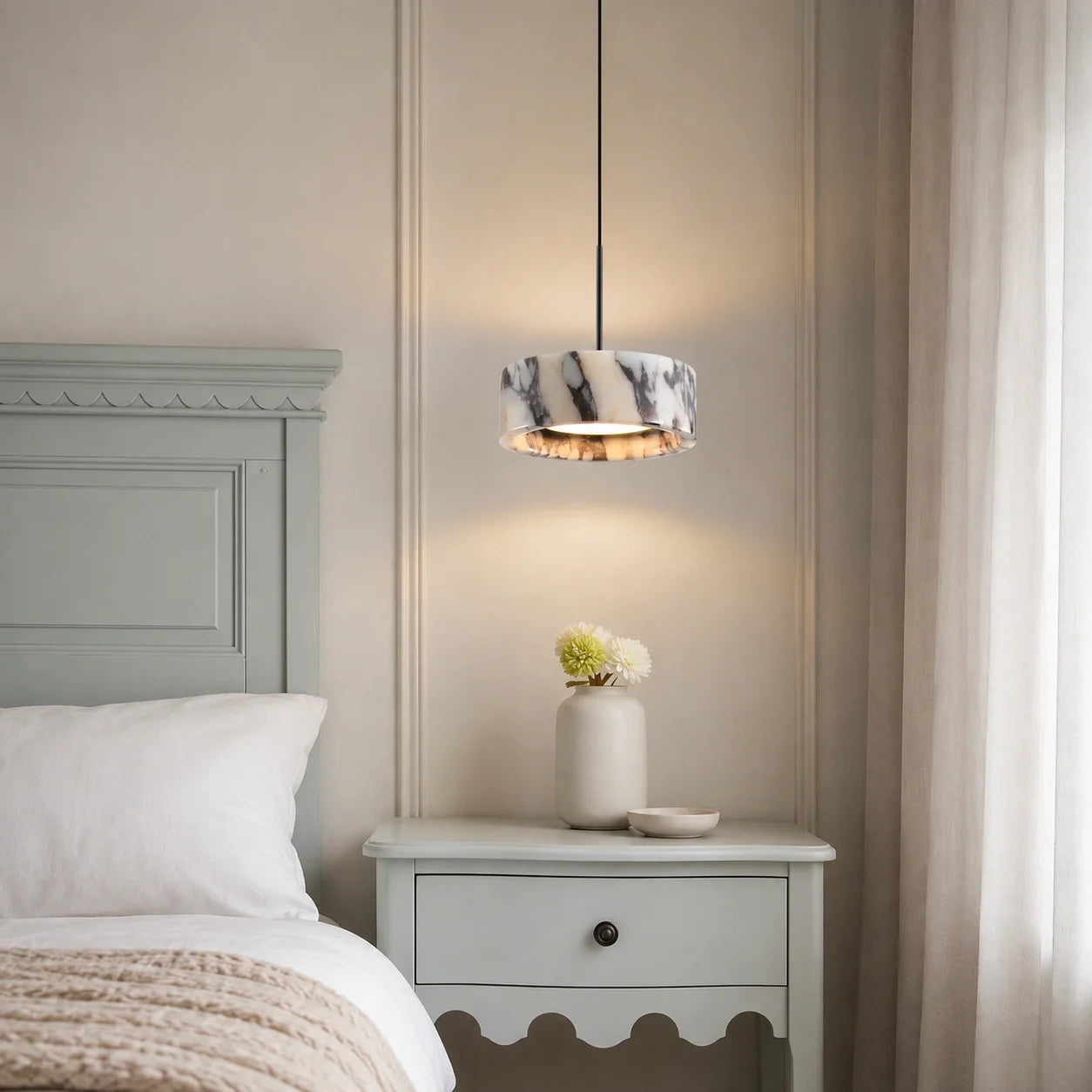 Natural Stone Round Pendant Light with Integrated LED