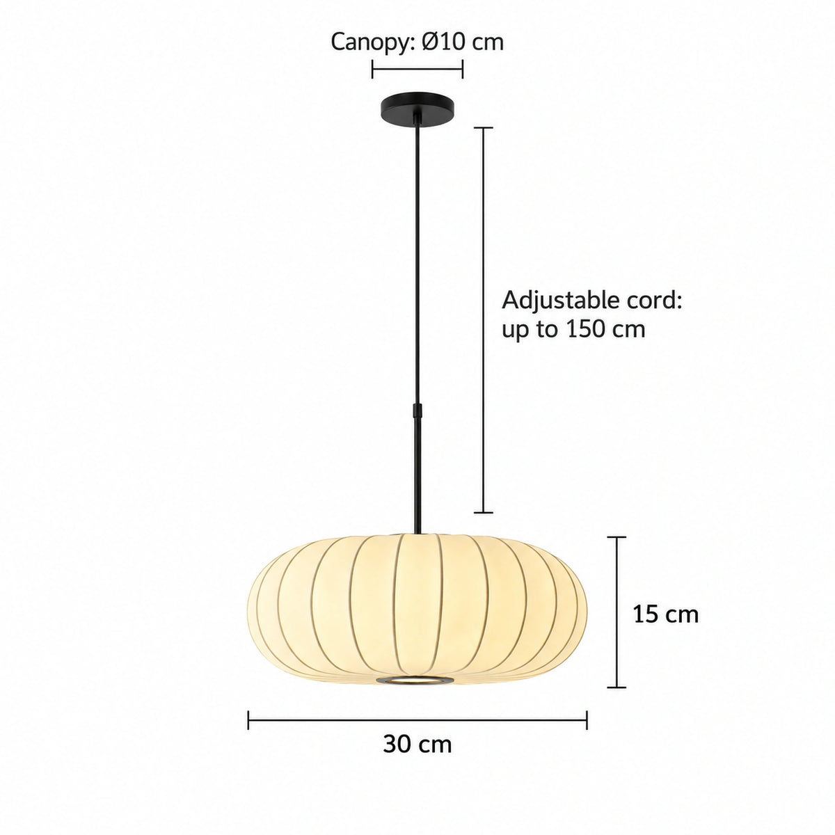 Silk pumpkin pendant light 30 cm diameter, 15 cm shade height