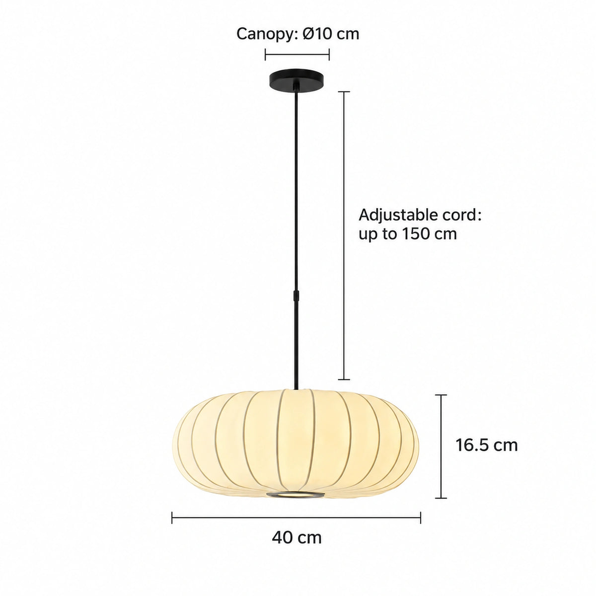 Silk pumpkin pendant light 40 cm diameter, 16.5 cm shade height