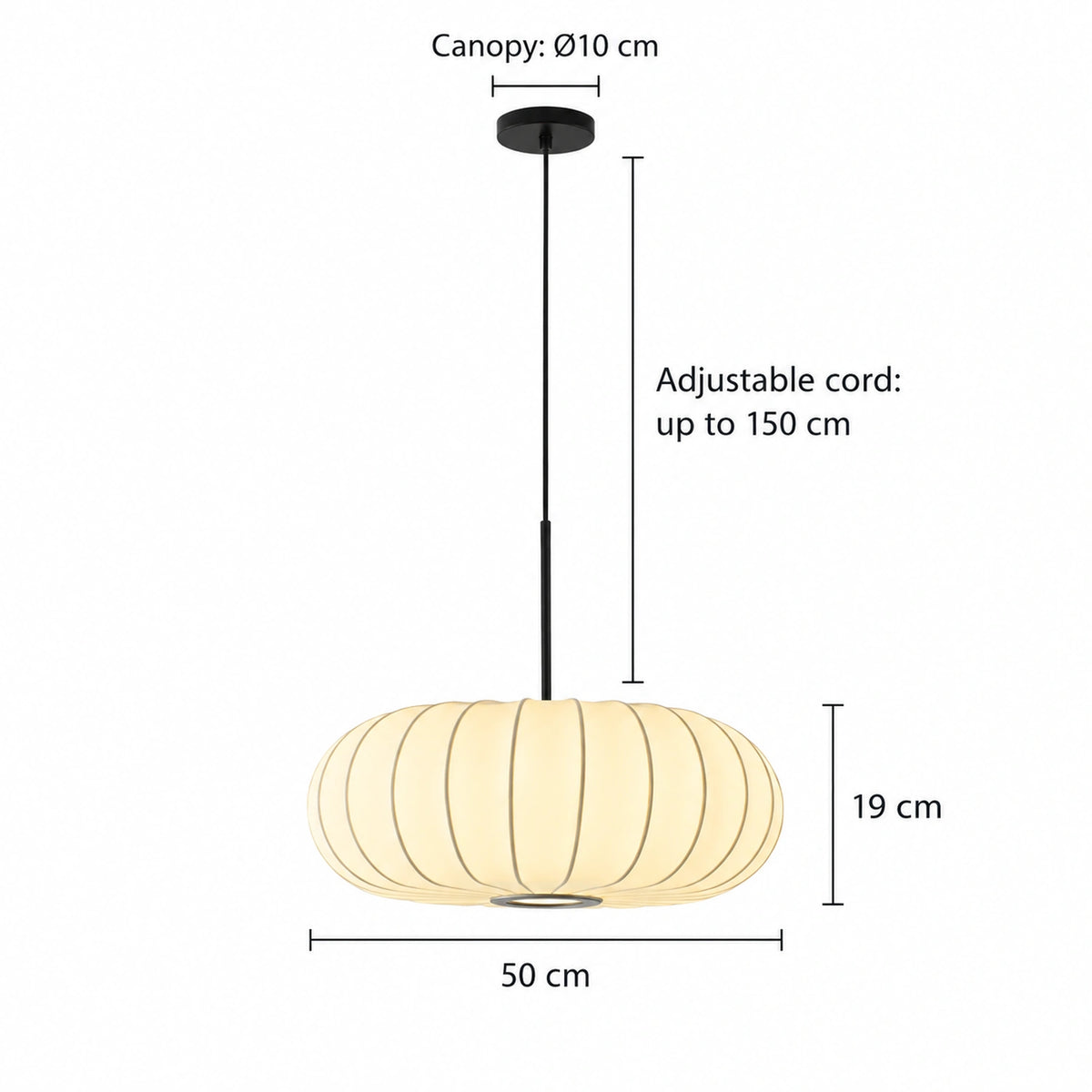 Silk pumpkin pendant light 50 cm diameter, 19 cm shade height