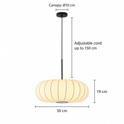 Silk pumpkin pendant light 50 cm diameter, 19 cm shade height