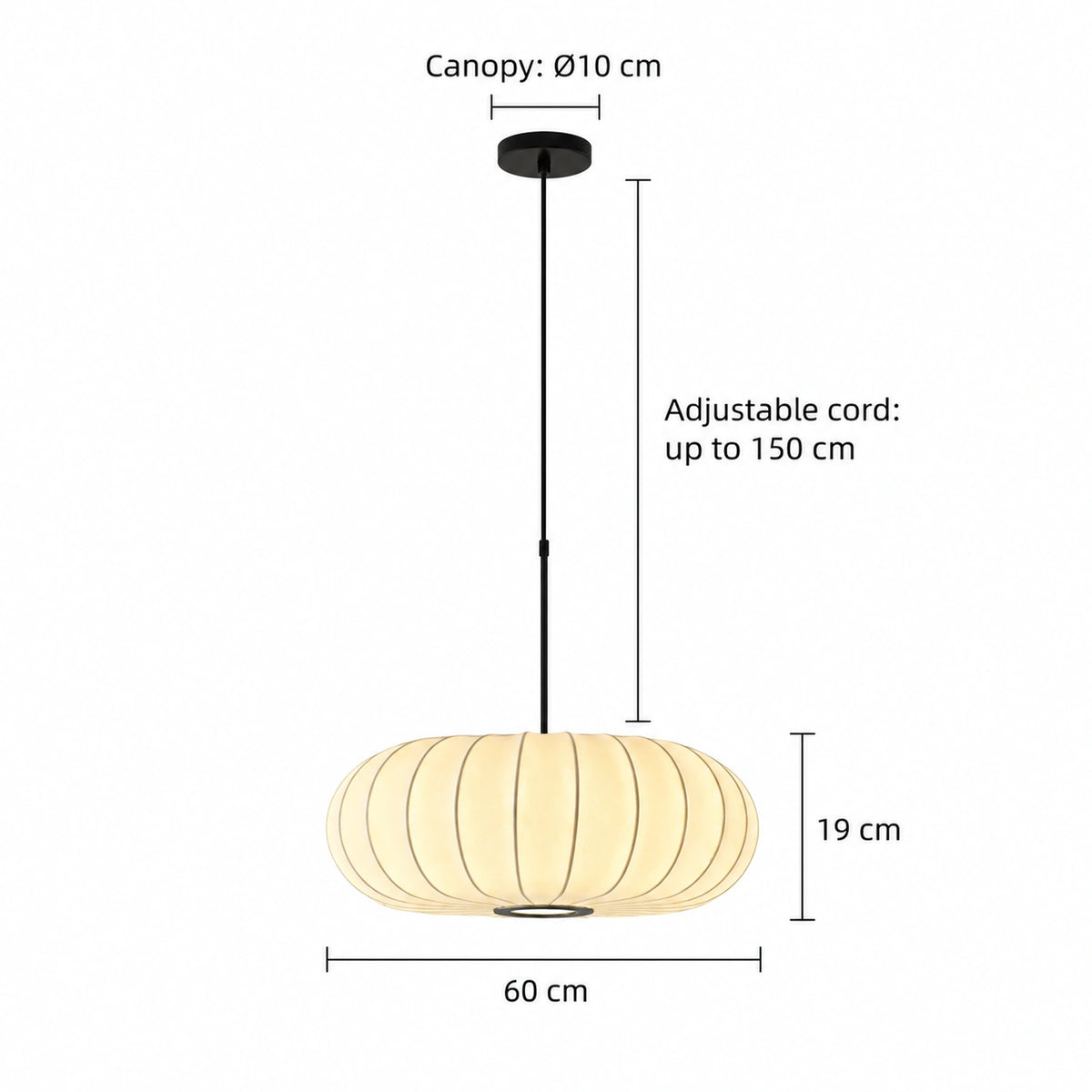 Silk pumpkin pendant light 60 cm diameter, 19 cm shade height