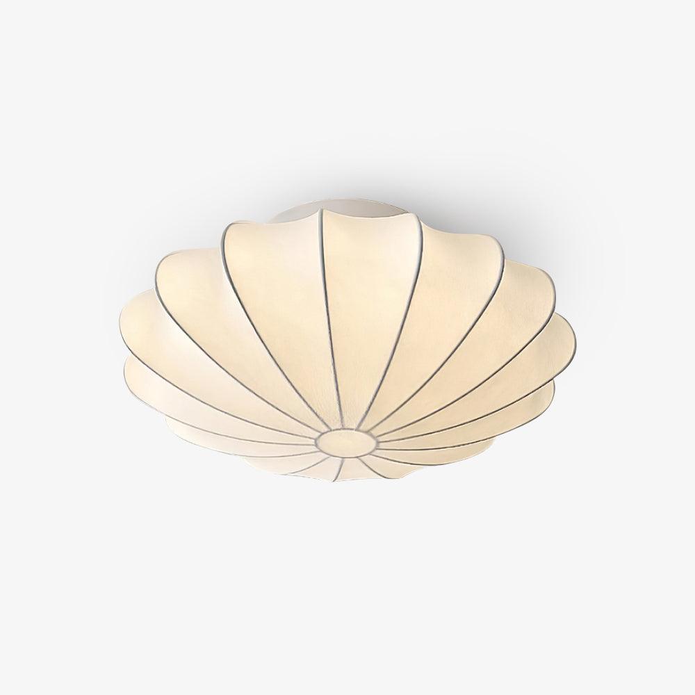 White silk petal-shade ceiling light against a plain background
