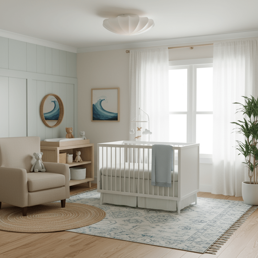 White silk petal-shade ceiling light in a nursery