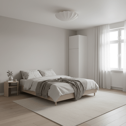 White silk shade ceiling light in a bedroom