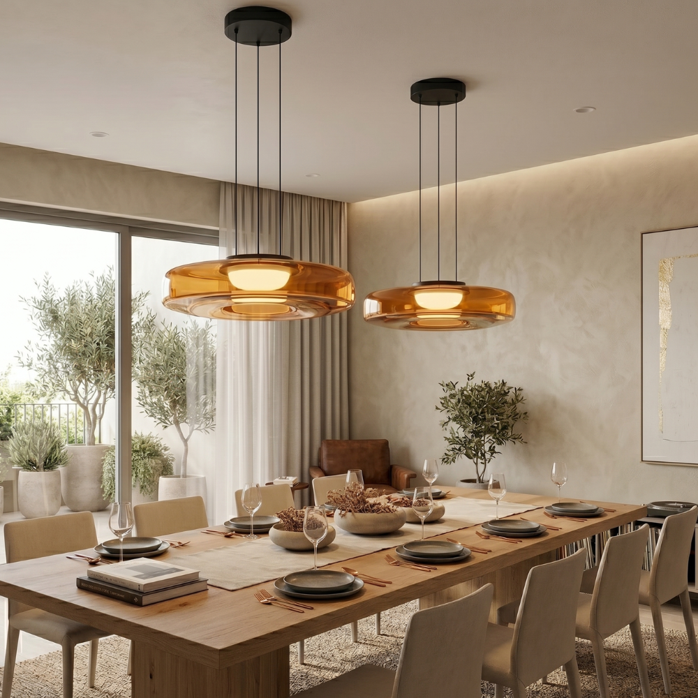 Single-layer amber glass pendant light