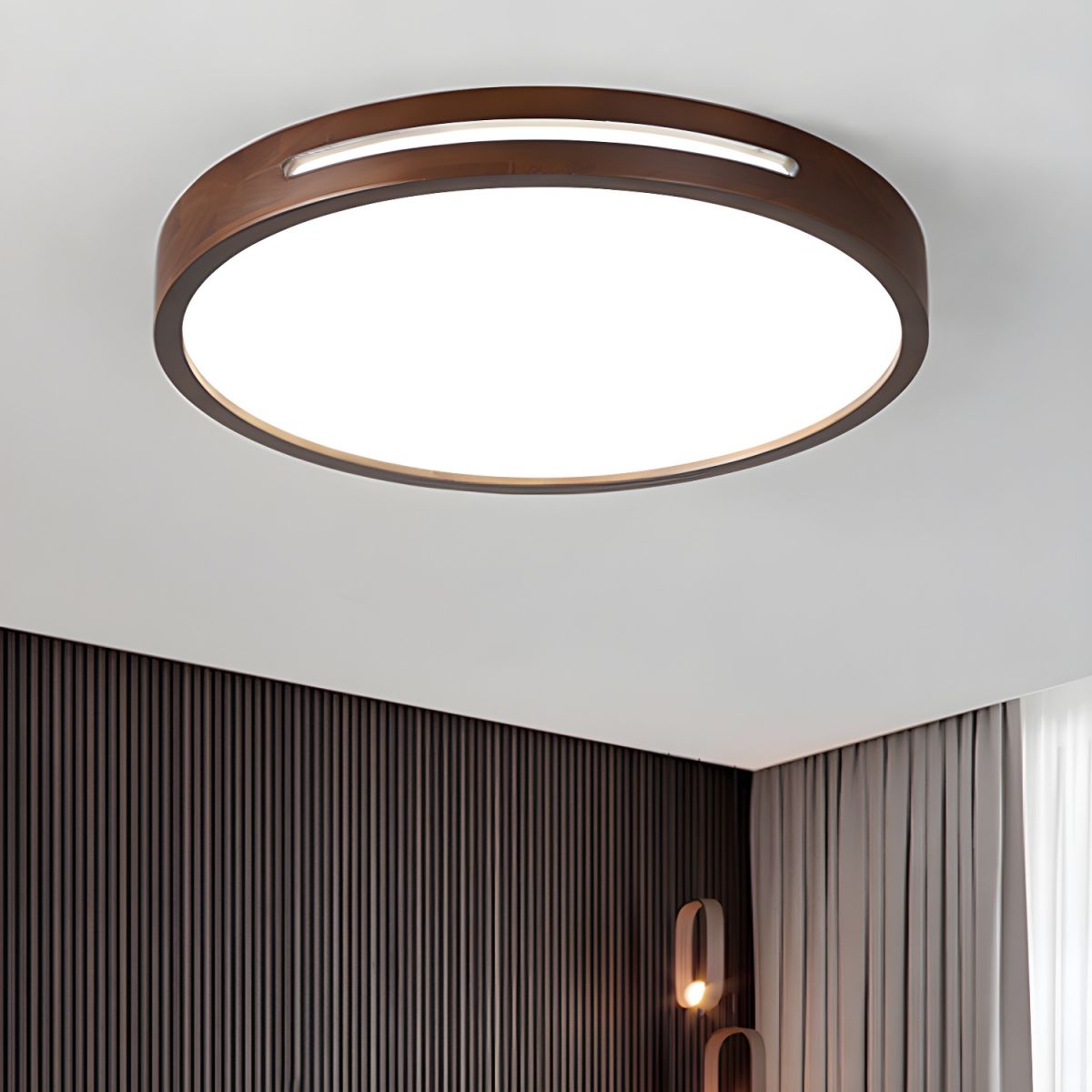 Slotted Wood LED Flush Ceiling Light
