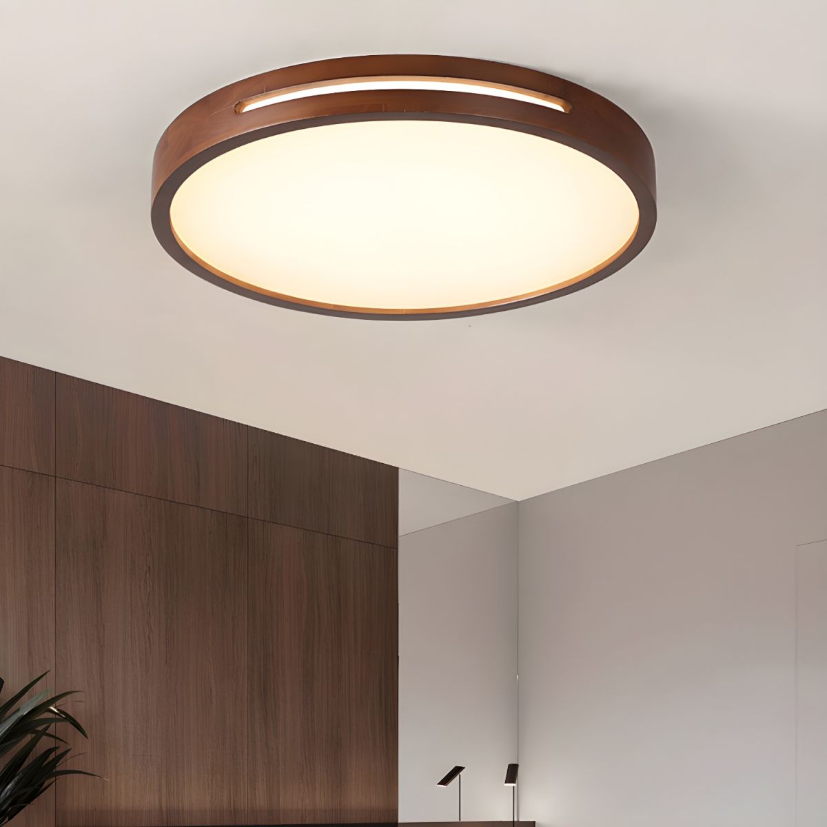 Slotted Wood LED Flush Ceiling Light