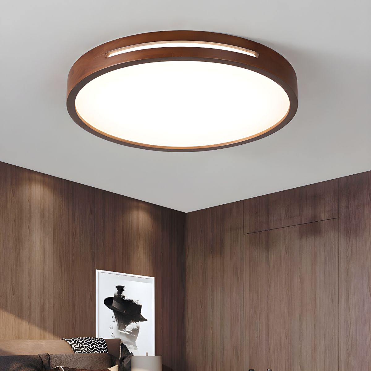 Slotted Wood LED Flush Ceiling Light